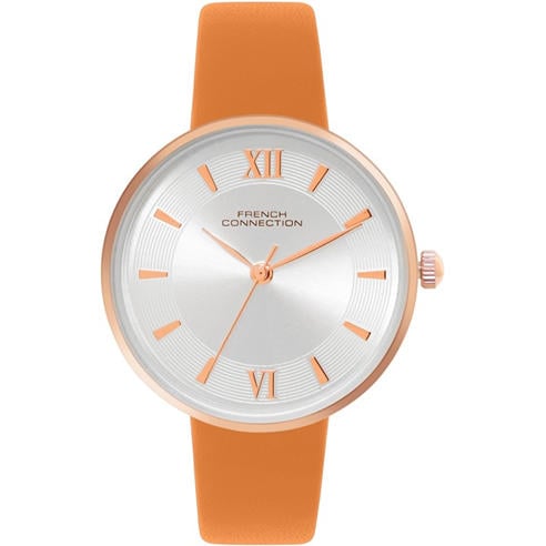 French Connection - Rose Case Round Shape Tan Strap Quartz Watch