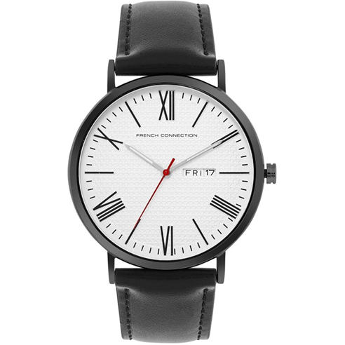 French Connection - French Connection Black Case Round Shape Black Strap Quartz Watch