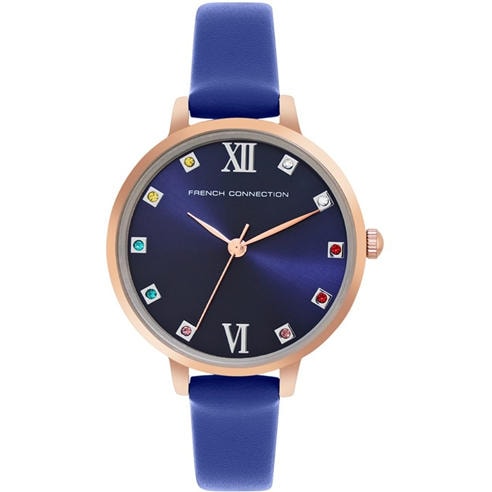 French Connection - Rose Case Round Shape Blue Strap Quartz Watch