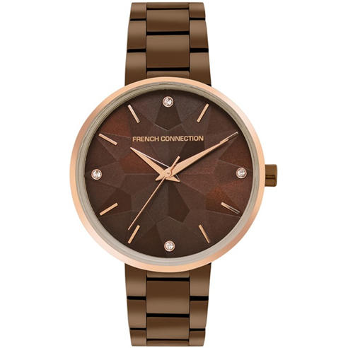 French Connection - French Connection Rose Case Round Shape Brown Strap Quartz Watch