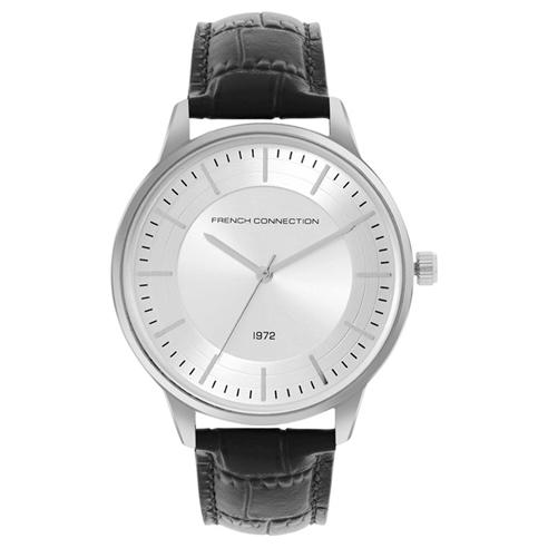 French Connection - French Connection Silver Case Round Shape Black Strap Quartz Watch