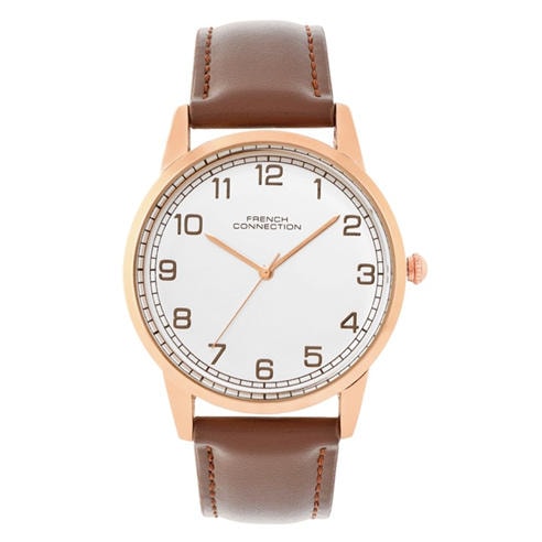 French Connection - French Connection Rose Case Round Shape Black Strap Quartz Watch