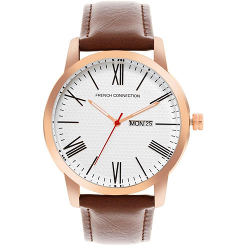 French Connection - French Connection Rose Case Round Shape Brown Strap Quartz Watch