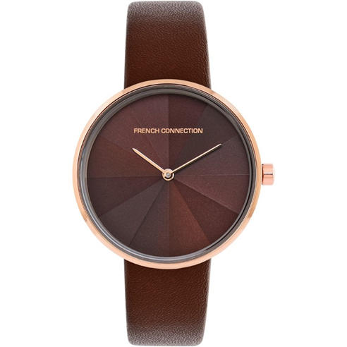 French Connection - French Connection Rose Case Round Shape Brown Strap Quartz Watch
