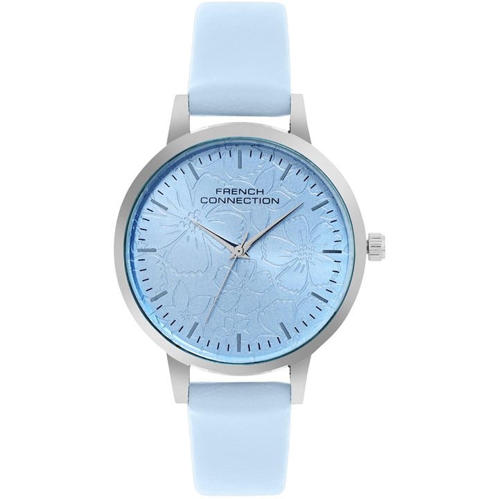 Fcuk Silver Case Round Shape Sky Blue Strap Quartz Watch