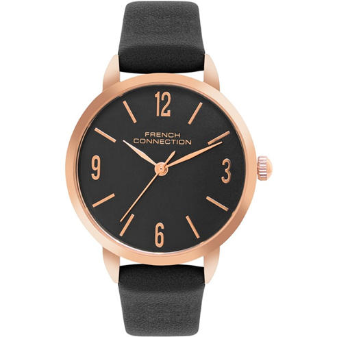 FCUK - FCUK Rose Case Round Shape Black Strap Quartz Watch