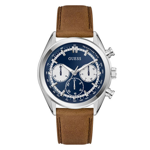 Guess - Men's Leather Analogue Quartz Watch