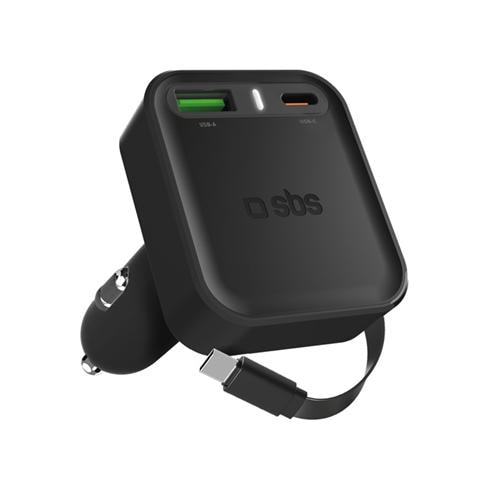 SBS - 3-in-1 Car charger with integrated retractable cable
