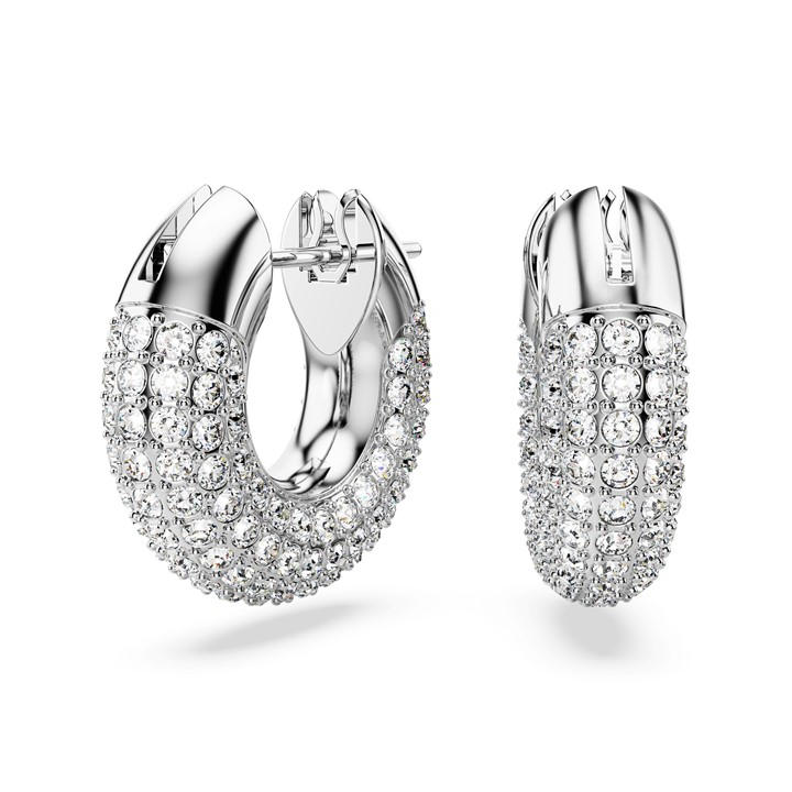 Swarovski Women's Silver Dextera Hoop Earrings, Small, White, Rhodium Plated -
