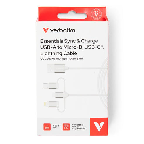 Verbatim - Essentials 3-in-1 Sync & Charge Cable 1M