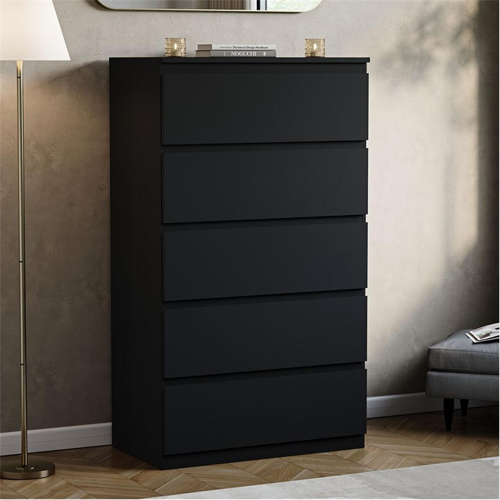 Lassic Unisex Black Vida Designs Denver 5 Drawer Chest