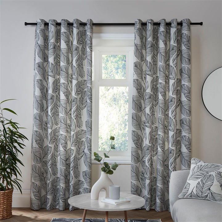 Fusion Unisex Black Matteo Cotton Pair Of Eyelet Curtains