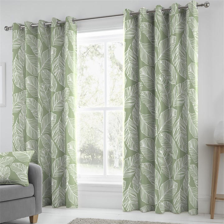 Fusion Unisex Green Matteo Cotton Pair Of Eyelet Curtains