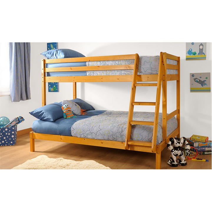 Comfy Living Unisex Kids Brown Triple Sleeper Bunk Bed And Mattress Single