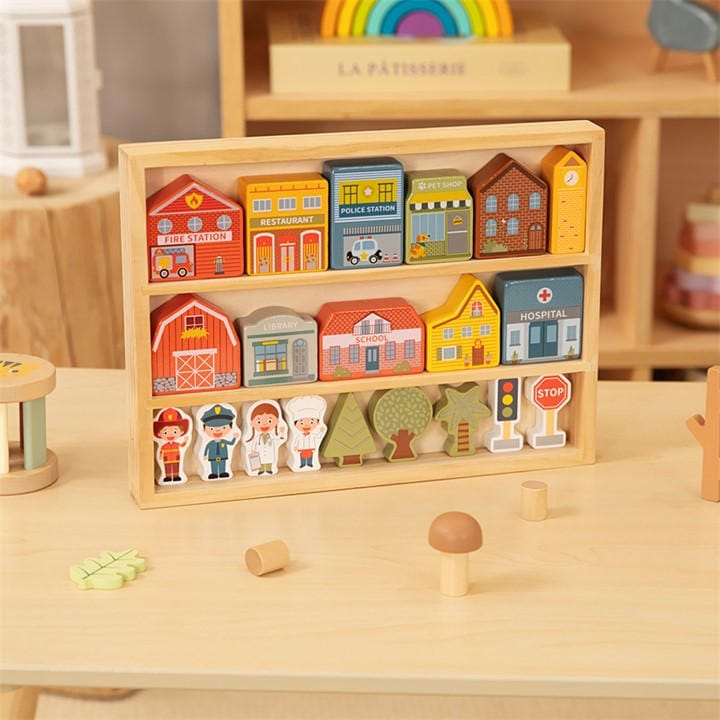 Tooky Toy Unisex Kids Multi Wooden Town Playset