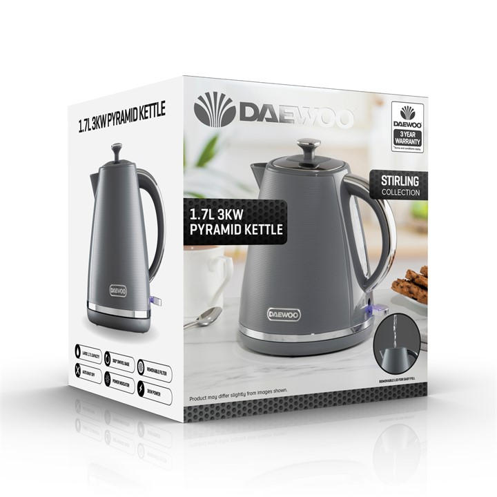 Daewoo Electricals Grey Stirling 1.7L 3Kw Pyramid Kettle