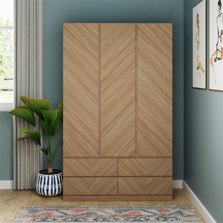 Gfw Unisex Euro Oak Catania 3 Door 4 Drawer Wardrobe
