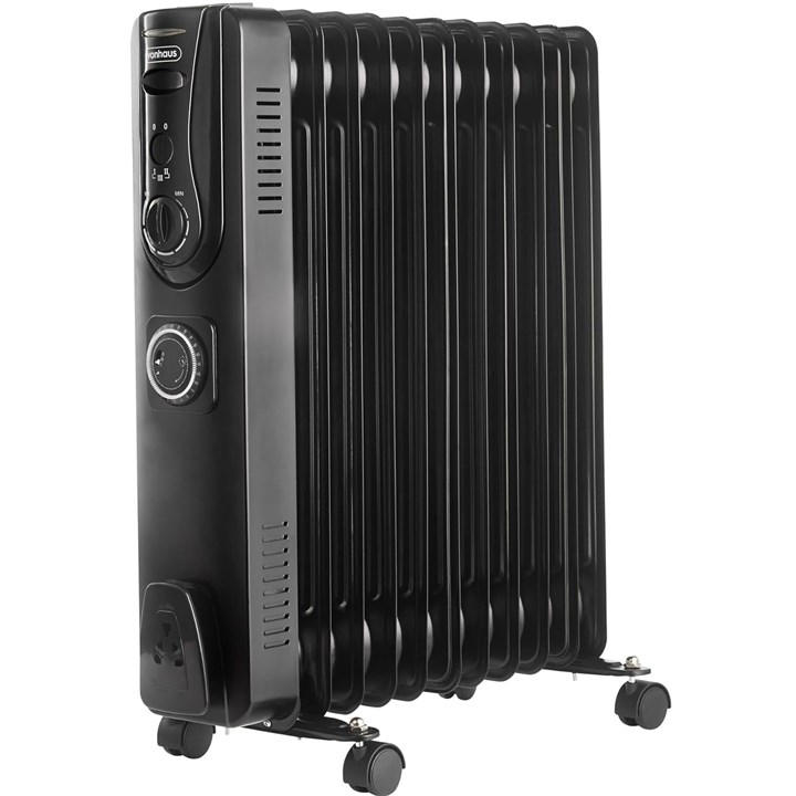 Vonhaus Unisex Black 11 Fin Oil Filled Radiator White With Timer