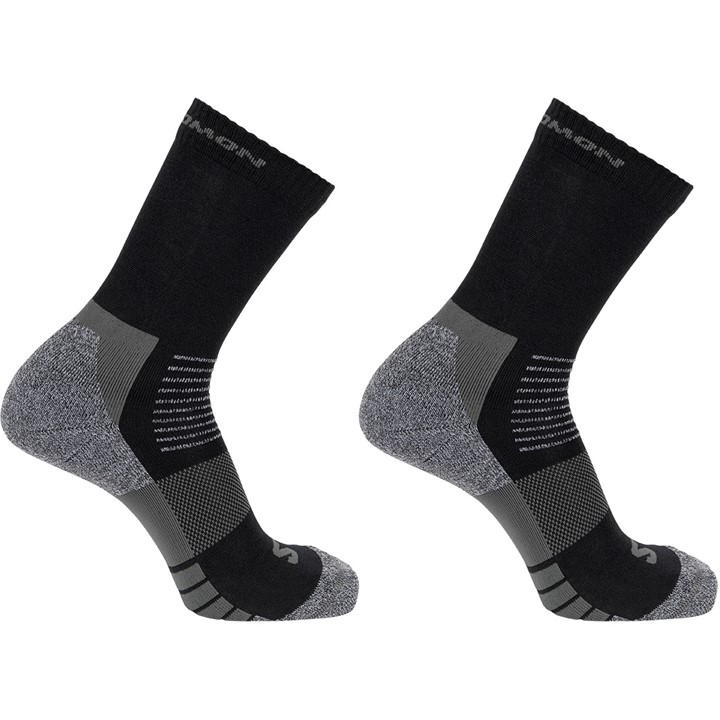 Black/Grey - Salomon - Merino Crew 2 Pack Walking Socks Mens