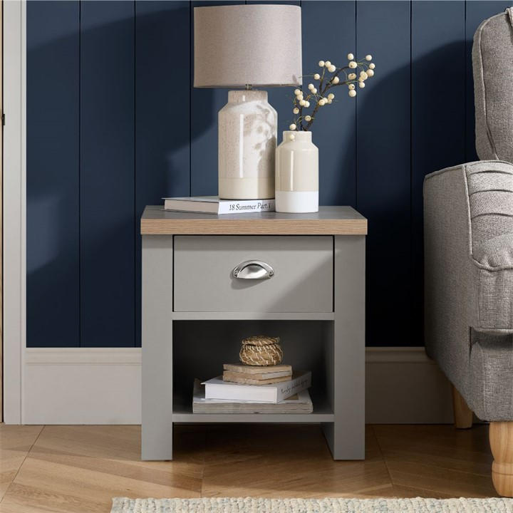 Birlea Unisex Grey & Oak Highgate 1 Drawer Lamp Table