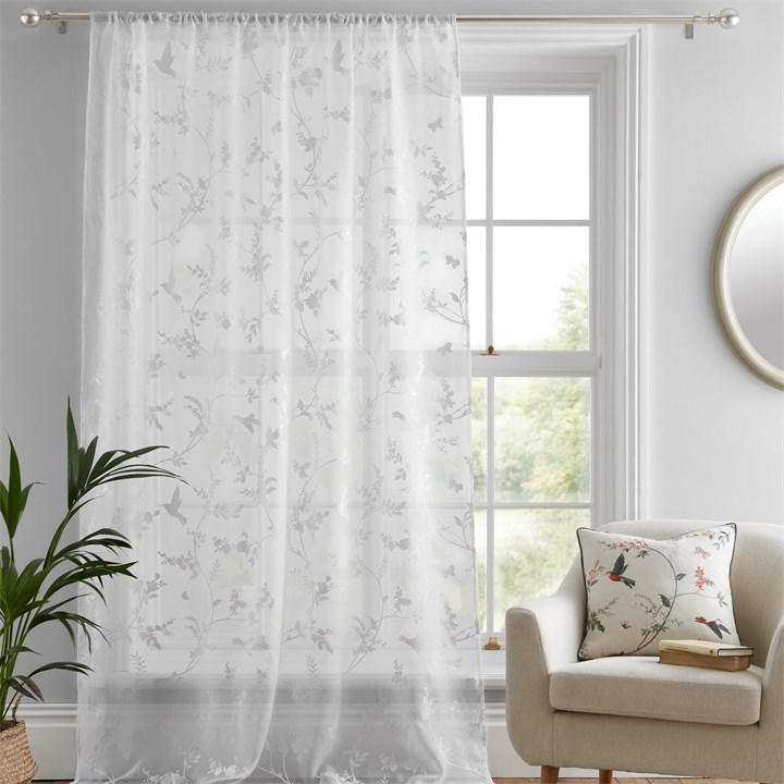 Dreams And Drapes White Darnley Voile Summer Floral Slot Top Panel - 55X54in