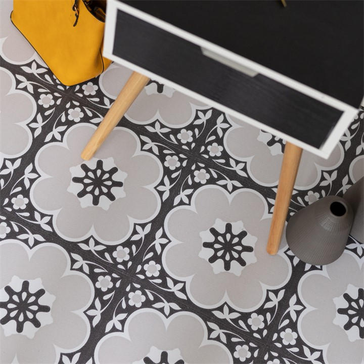 Floor Pops Unisex Black Self Adhesive Vinyl Floor Tiles Daphne Medium