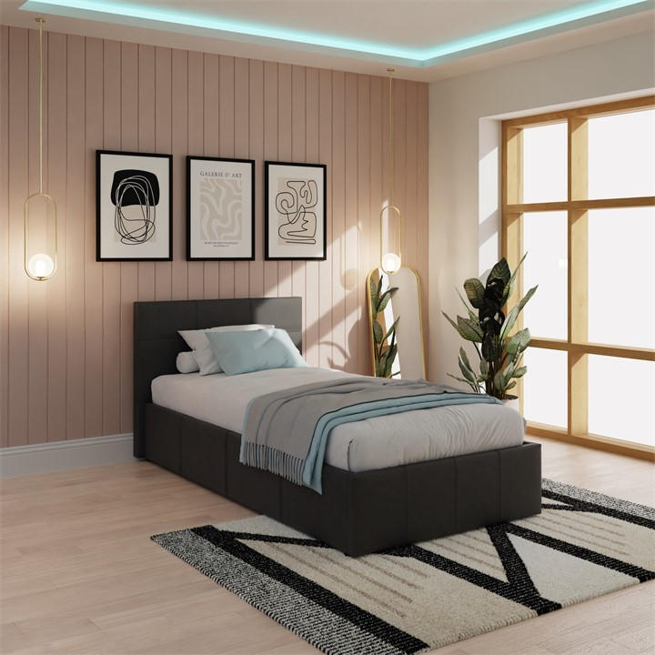 Gfw Black Side Lift Ottoman Bed White Faux Leather - Single