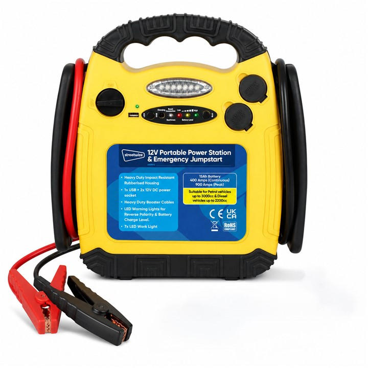 Streetwize Unisex Yellow 12V 15Ah Portable Power Station & Emergency Jumpst
