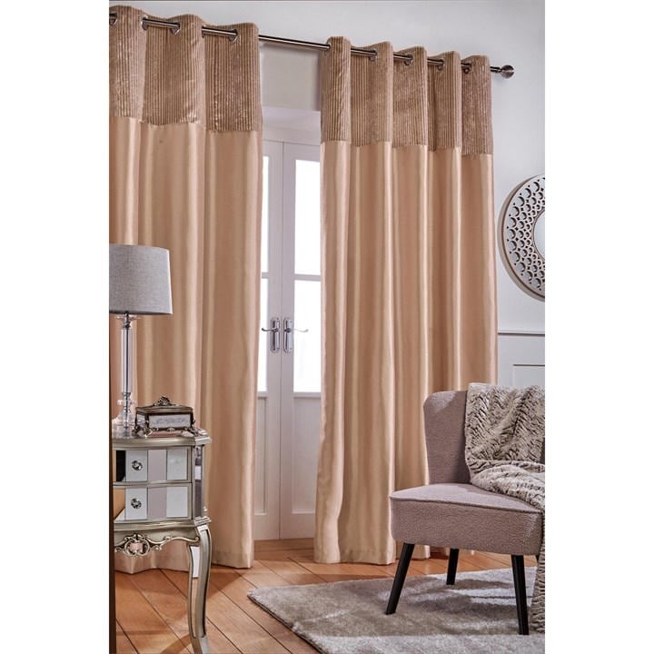 HOMELIFE STRIPED METALLIC CUFF WITH FAUX SILK EYELET CURTAINS