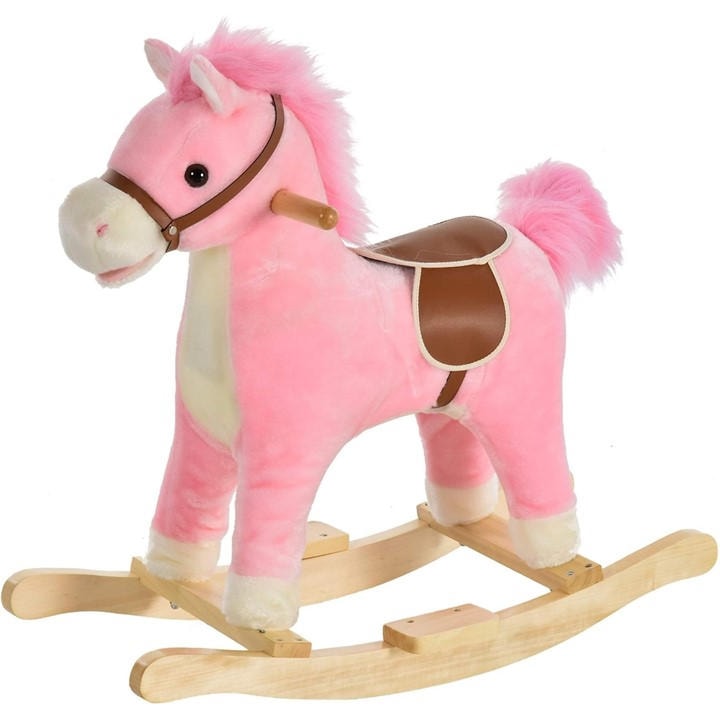 HOMCOM HOMCOM Kids Plush Rocking Horse With Wagging Tail - Pink