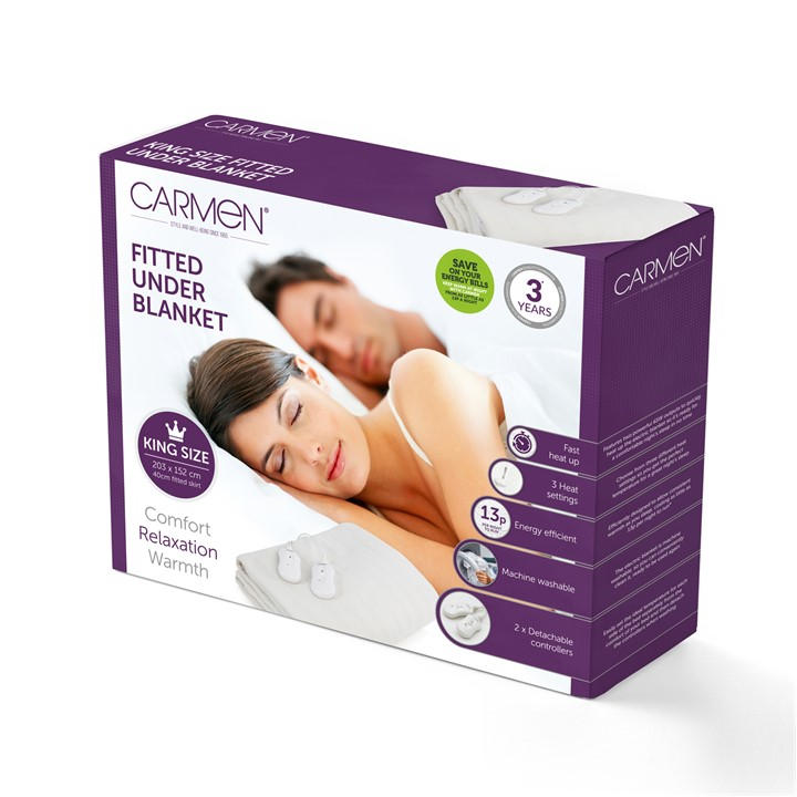 Carmen Unisex White King Fitted Electric Blanket 203X152 With 40Cm Ski Medium