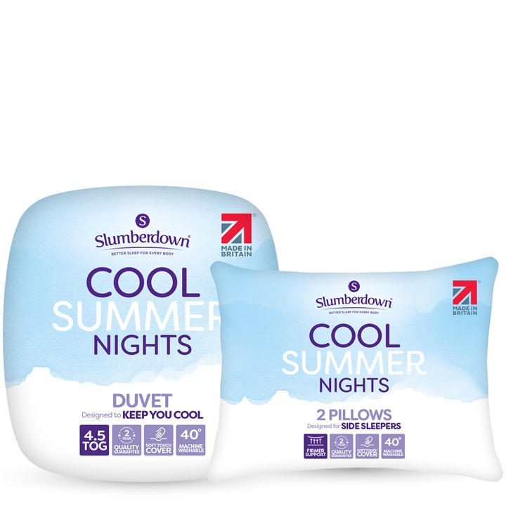 Slumberdown Unisex White Cool Summer Nights 4.5 Tog Duvet + 2 Firm Pillows Single