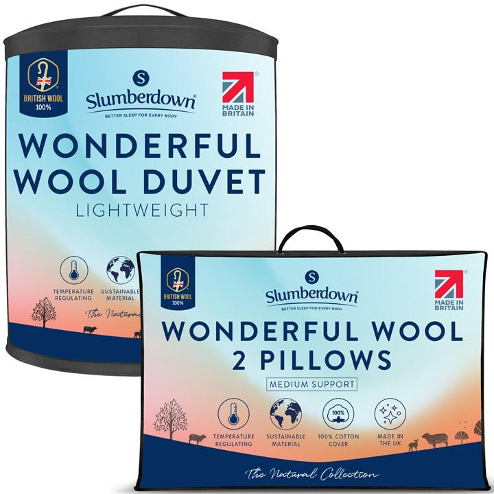 Slumberdown Unisex White Wonderful Wool Lightweight Duvet + 2 Pillows Single
