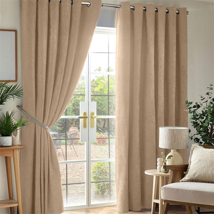 Alan Symonds Unisex Beige Chenille Blackout Ring Top Eyelet Curtains