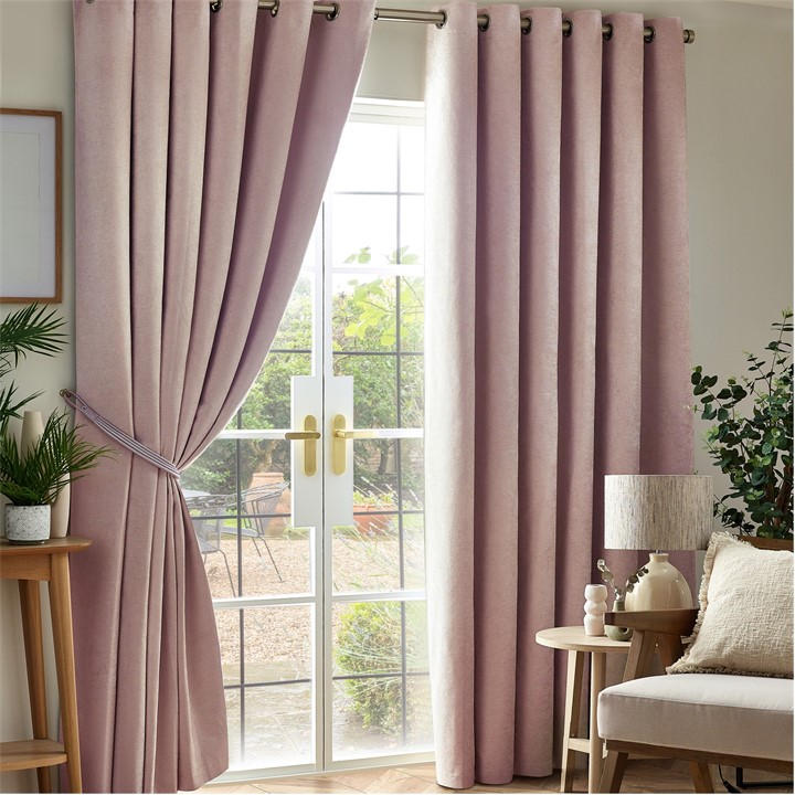 Alan Symonds Unisex Pink Chenille Blackout Ring Top Eyelet Curtains
