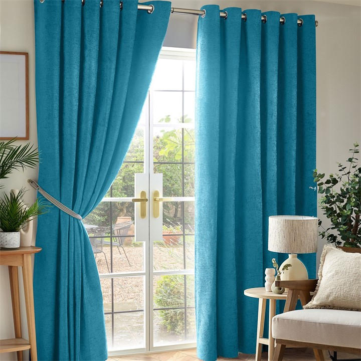 Alan Symonds Unisex Green Chenille Blackout Ring Top Eyelet Curtains