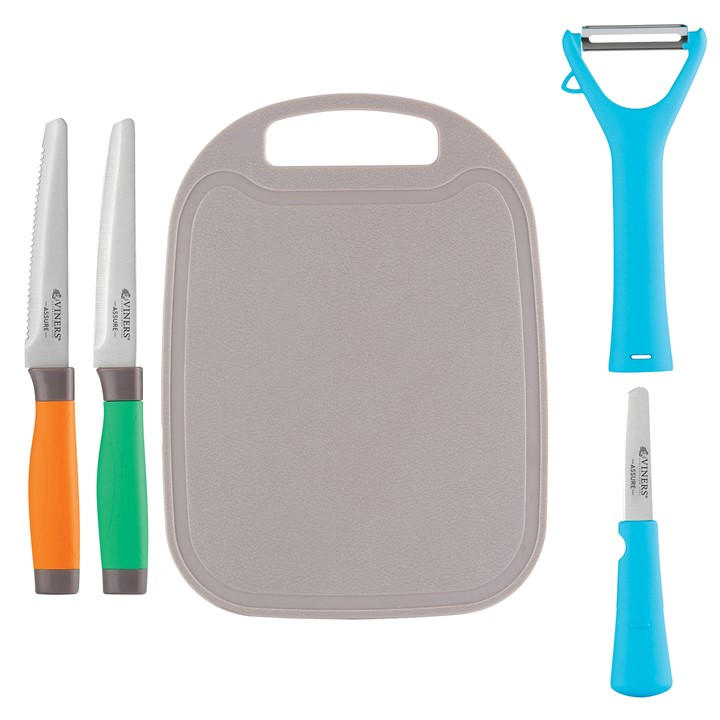 Viners Assure Colour Code Knife, Peeler & Board Set Multi FRASERS