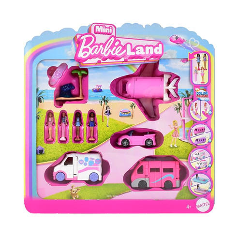Barbie - Mini Barbie Land 4-Pack Doll & Toy Vehicle Set