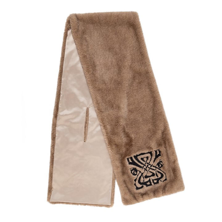 Biba Logo Faux Fur Scarf In Brown