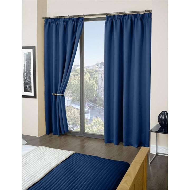 Other Cali -woven Thermal Blackout Pencil Pleat Curtains In Blue