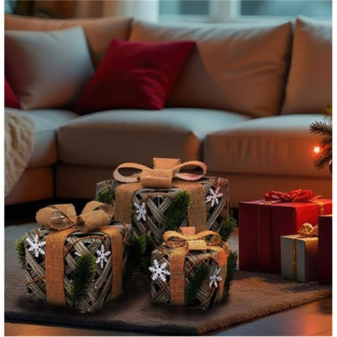 The Spirit Of Christmas - 3pc Rattan Parcels 54 Beige One Size