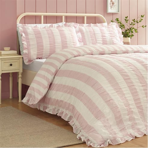 Catherine Lansfield - Seersucker Frill Stripe Duvet Cover Set