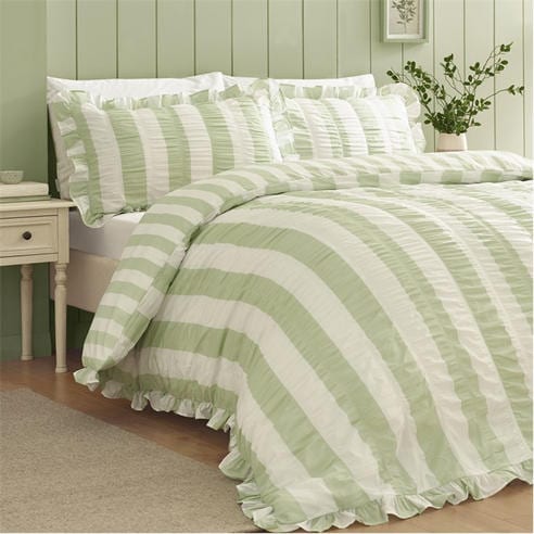 Catherine Lansfield - Seersucker Frill Stripe Duvet Cover Set