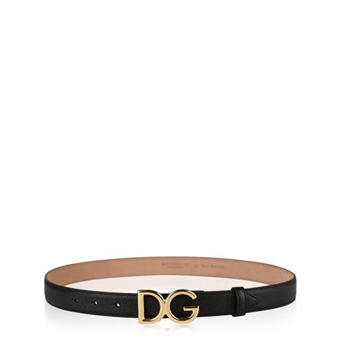 DOLCE AND GABBANA - Logo Grained Leather Belt