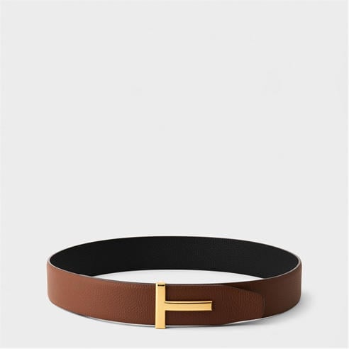 TOM FORD - Men's Plain Leather Reversible T Buckle Belt