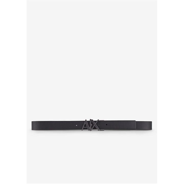Armani Exchange Men's Black Cut Out Logo Leather Belt Size 75