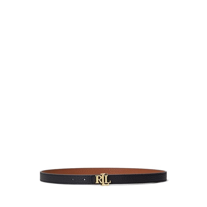 Lauren By Ralph Lauren Women's Black Logo Reversible Leather Skinny Belt Small