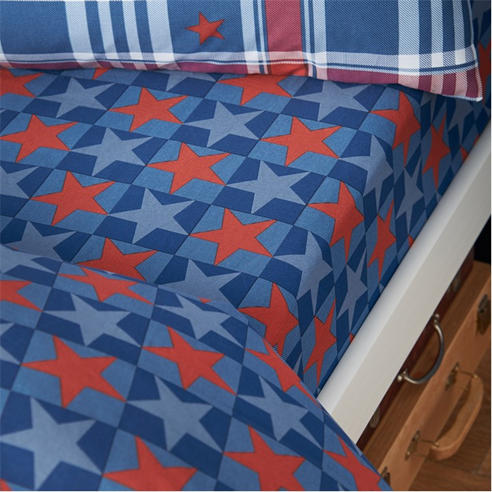 Catherine Lansfield Kids - Stars And Check Flat Fitted Sheets