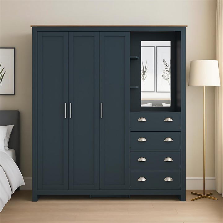 Jack Wills Unisex Blue Lancaster 4 Drawer Wardrobe Combi Unit