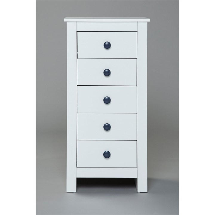 Homelife 5 Drawer White Tallboy Chest of Drawers White House of